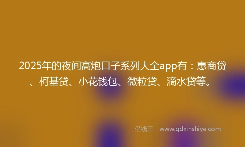 2025年的夜间高炮口子系列大全app有：惠商贷、柯基贷、小花钱包、微粒贷、滴水贷等。