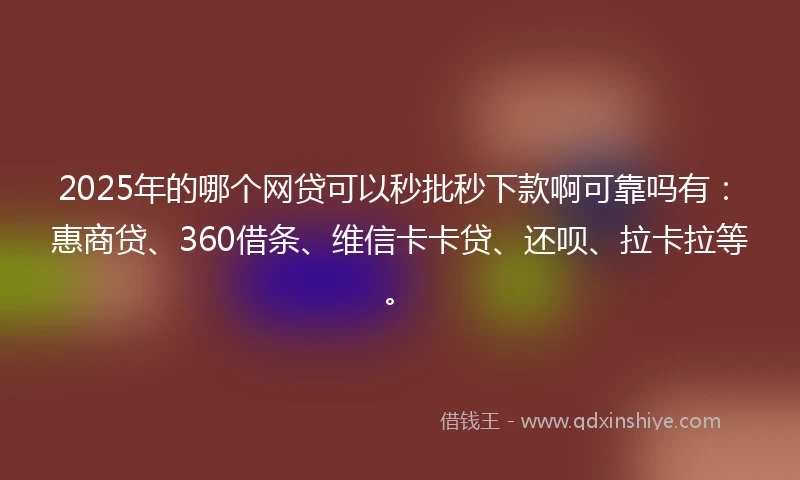 2025年的哪个网贷可以秒批秒下款啊可靠吗有：惠商贷、360借条、维信卡卡贷、还呗、拉卡拉等。