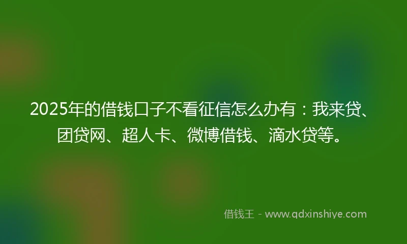 2025年的借钱口子不看征信怎么办有:我来贷、团贷网、超人卡、微博借钱、滴水贷等。