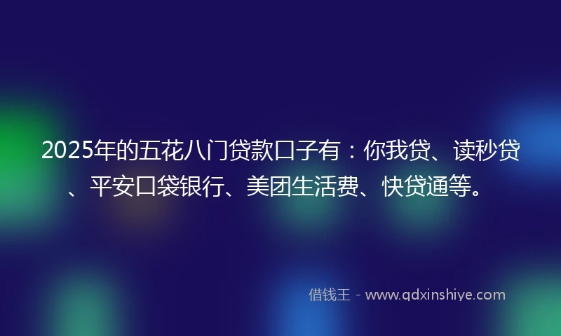 2025年的五花八门贷款口子有：你我贷、读秒贷、平安口袋银行、美团生活费、快贷通等。