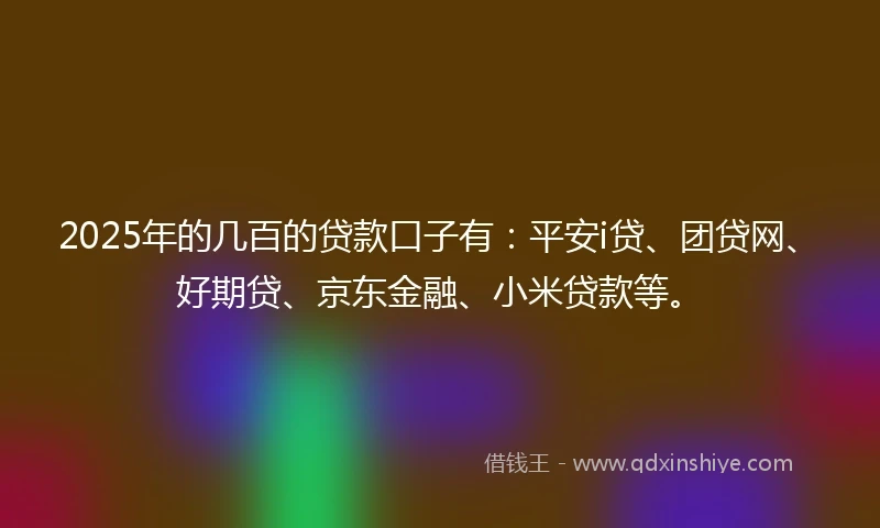 2025年的几百的贷款口子有：平安i贷、团贷网、好期贷、京东金融、小米贷款等。