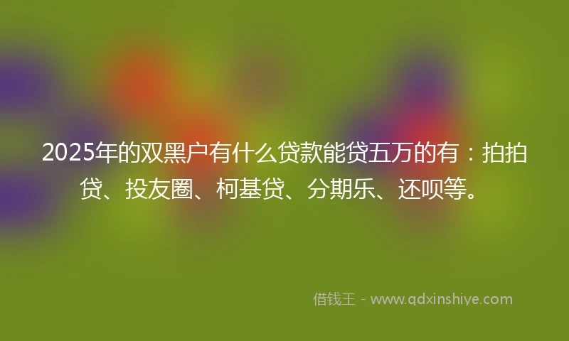 2025年的双黑户有什么贷款能贷五万的有：拍拍贷、投友圈、柯基贷、分期乐、还呗等。