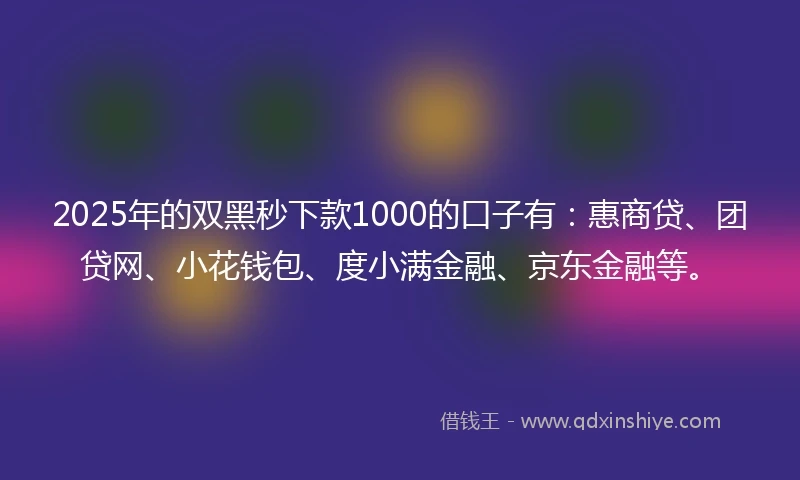 2025年的双黑秒下款1000的口子有：惠商贷、团贷网、小花钱包、度小满金融、京东金融等。