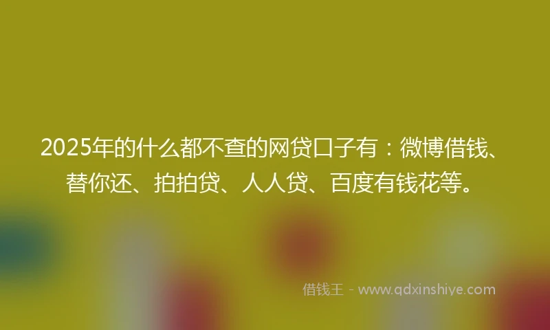 2025年的什么都不查的网贷口子有：微博借钱、替你还、拍拍贷、人人贷、百度有钱花等。