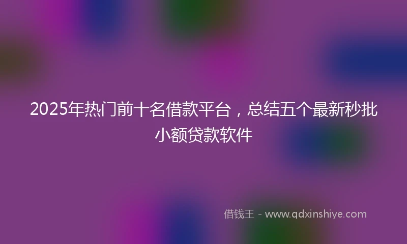 2025年热门前十名借款平台，总结五个最新秒批小额贷款软件