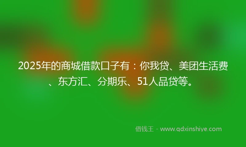 2025年的商城借款口子有：你我贷、美团生活费、东方汇、分期乐、51人品贷等。