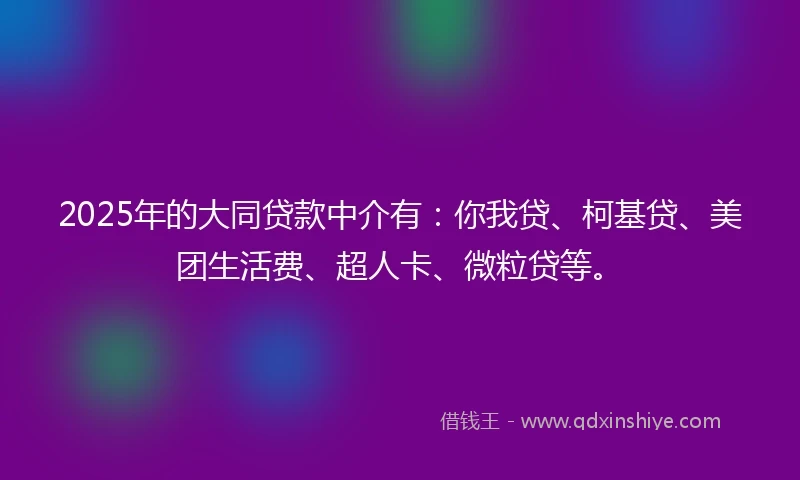 2025年的大同贷款中介有:你我贷、柯基贷、美团生活费、超人卡、微粒贷等。