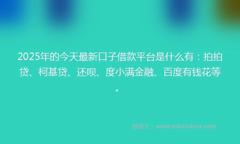 2025年的今天最新口子借款平台是什么有：拍拍贷、柯基贷、还呗、度小满金融、百度有钱花等。