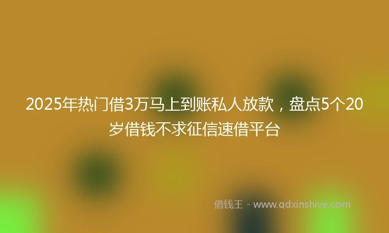 2025年热门借3万马上到账私人放款，盘点5个20岁借钱不求征信速借平台