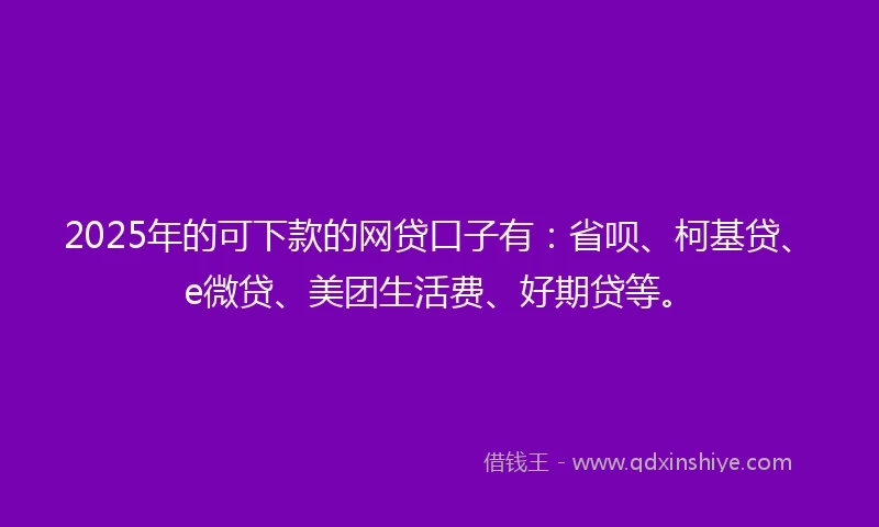 2025年的可下款的网贷口子有：省呗、柯基贷、e微贷、美团生活费、好期贷等。
