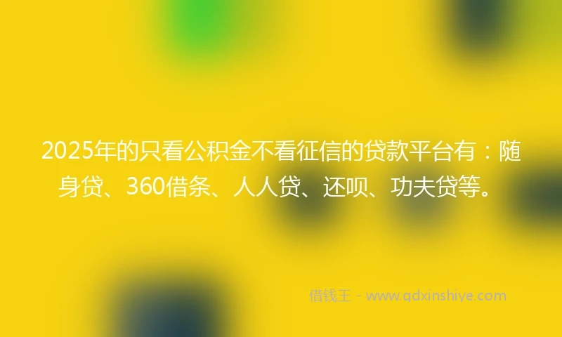 2025年的只看公积金不看征信的贷款平台有：随身贷、360借条、人人贷、还呗、功夫贷等。