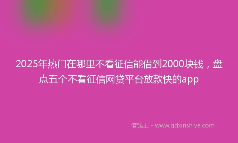 2025年热门在哪里不看征信能借到2000块钱，盘点五个不看征信网贷平台放款快的app