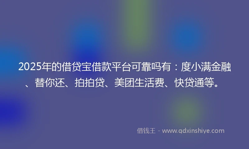 2025年的借贷宝借款平台可靠吗有：度小满金融、替你还、拍拍贷、美团生活费、快贷通等。