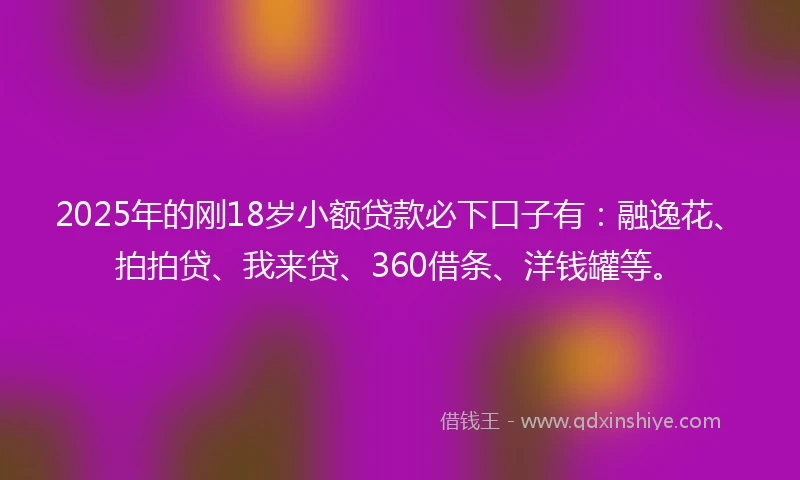 2025年的刚18岁小额贷款必下口子有：融逸花、拍拍贷、我来贷、360借条、洋钱罐等。