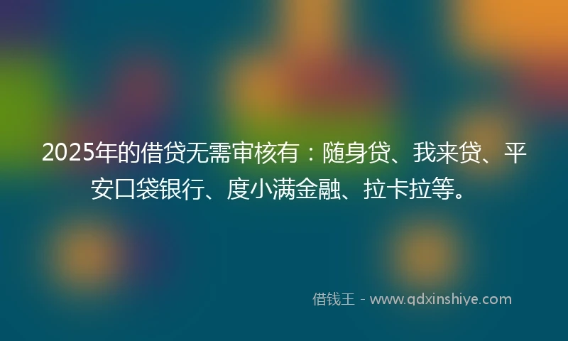 2025年的借贷无需审核有：随身贷、我来贷、平安口袋银行、度小满金融、拉卡拉等。