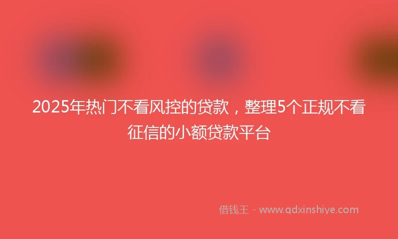2025年热门不看风控的贷款,整理5个正规不看征信的小额贷款平台