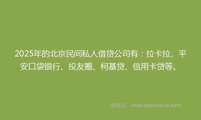 2025年的北京民间私人借贷公司有：拉卡拉、平安口袋银行、投友圈、柯基贷、信用卡贷等。
