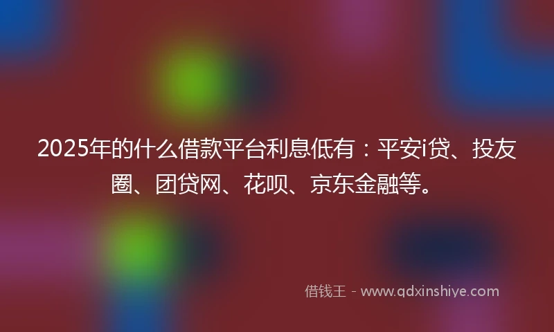 2025年的什么借款平台利息低有：平安i贷、投友圈、团贷网、花呗、京东金融等。