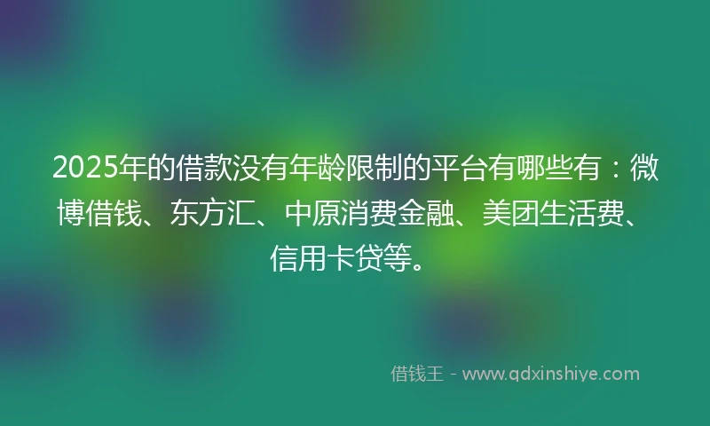 2025年的借款没有年龄限制的平台有哪些有：微博借钱、东方汇、中原消费金融、美团生活费、信用卡贷等。