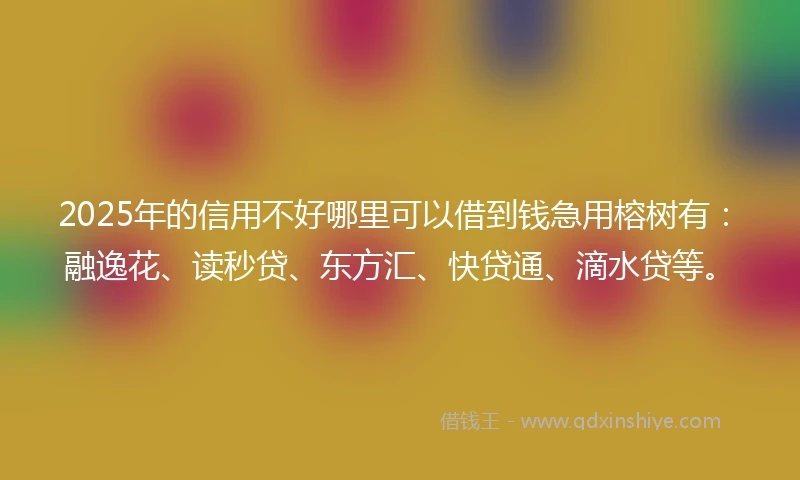 2025年的信用不好哪里可以借到钱急用榕树有:融逸花、读秒贷、东方汇、快贷通、滴水贷等。