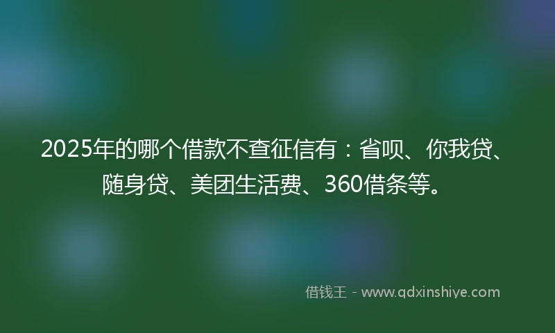 2025年的哪个借款不查征信有：省呗、你我贷、随身贷、美团生活费、360借条等。