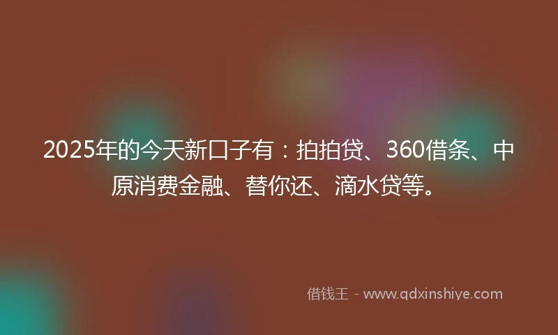 2025年的今天新口子有：拍拍贷、360借条、中原消费金融、替你还、滴水贷等。