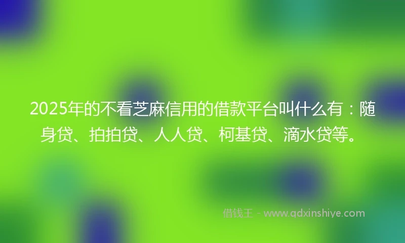 2025年的不看芝麻信用的借款平台叫什么有：随身贷、拍拍贷、人人贷、柯基贷、滴水贷等。