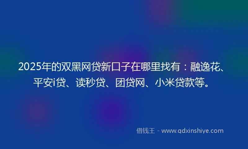 2025年的双黑网贷新口子在哪里找有：融逸花、平安i贷、读秒贷、团贷网、小米贷款等。