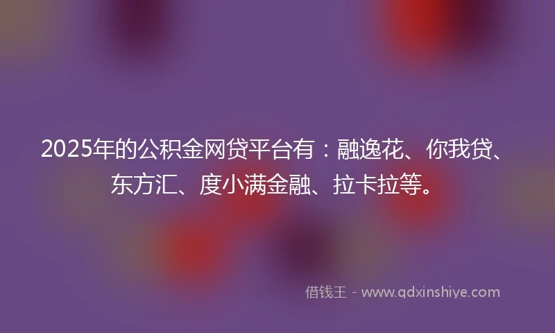 2025年的公积金网贷平台有：融逸花、你我贷、东方汇、度小满金融、拉卡拉等。