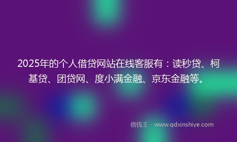 2025年的个人借贷网站在线客服有：读秒贷、柯基贷、团贷网、度小满金融、京东金融等。