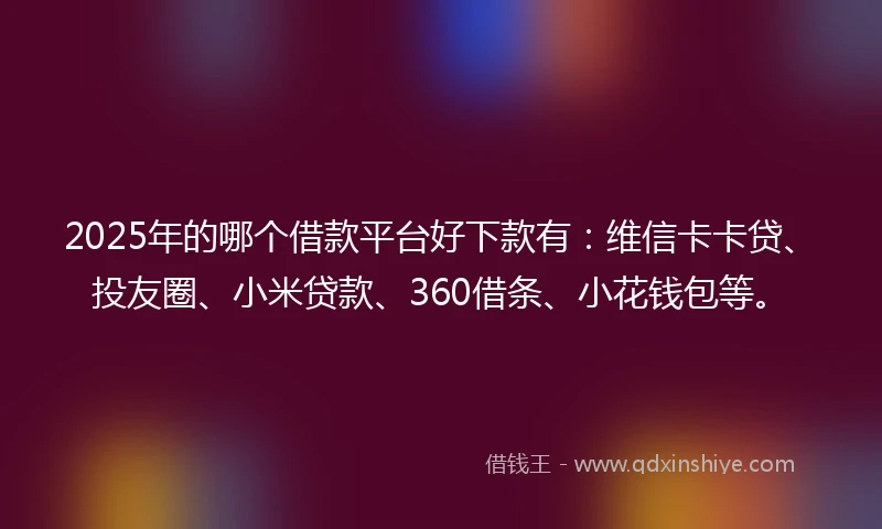 2025年的哪个借款平台好下款有：维信卡卡贷、投友圈、小米贷款、360借条、小花钱包等。