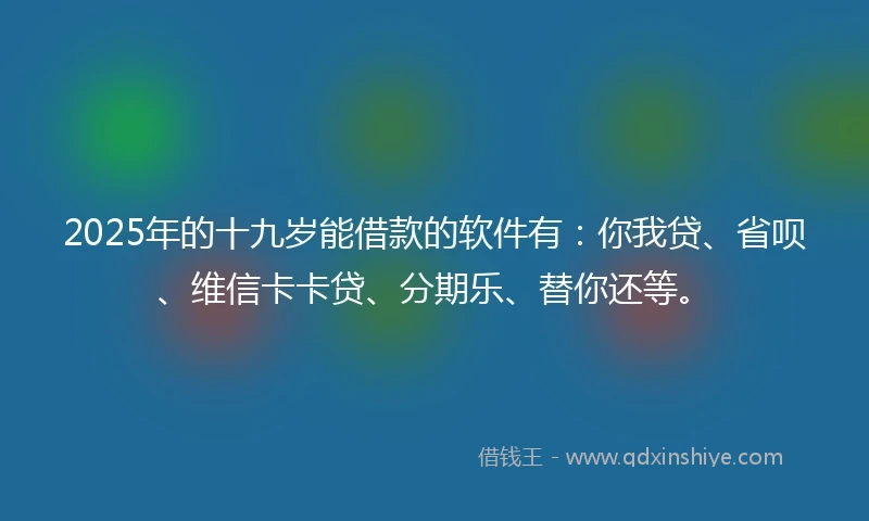 2025年的十九岁能借款的软件有：你我贷、省呗、维信卡卡贷、分期乐、替你还等。