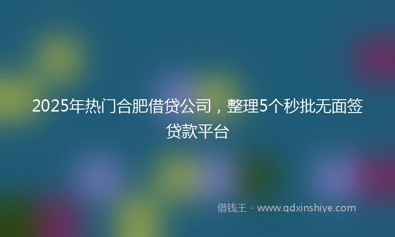 2025年热门合肥借贷公司，整理5个秒批无面签贷款平台