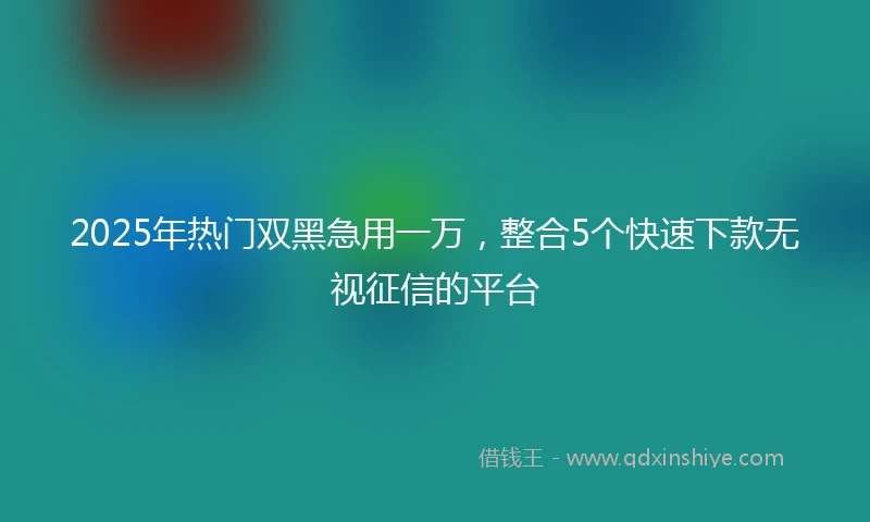 2025年热门双黑急用一万，整合5个快速下款无视征信的平台