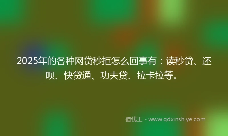 2025年的各种网贷秒拒怎么回事有：读秒贷、还呗、快贷通、功夫贷、拉卡拉等。