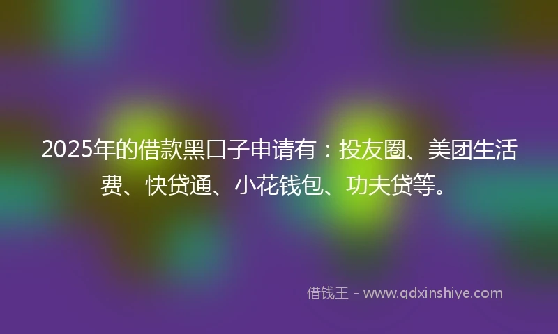 2025年的借款黑口子申请有：投友圈、美团生活费、快贷通、小花钱包、功夫贷等。