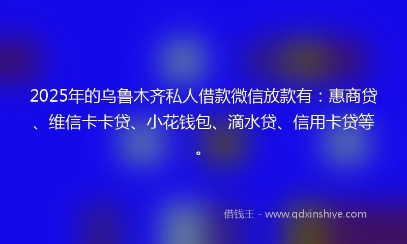 2025年的乌鲁木齐私人借款微信放款有:惠商贷、维信卡卡贷、小花钱包、滴水贷、信用卡贷等。