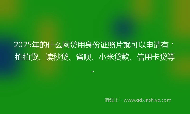 2025年的什么网贷用身份证照片就可以申请有：拍拍贷、读秒贷、省呗、小米贷款、信用卡贷等。