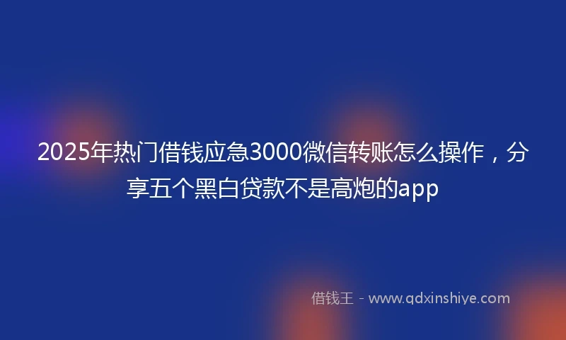 2025年热门借钱应急3000微信转账怎么操作，分享五个黑白贷款不是高炮的app