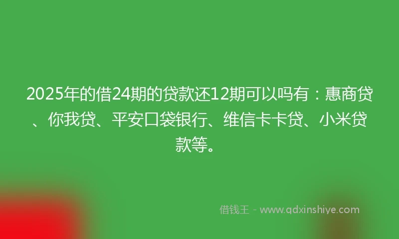 2025年的借24期的贷款还12期可以吗有:惠商贷、你我贷、平安口袋银行、维信卡卡贷、小米贷款等。