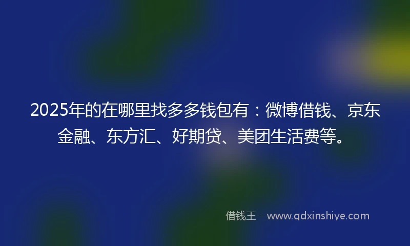2025年的在哪里找多多钱包有:微博借钱、京东金融、东方汇、好期贷、美团生活费等。