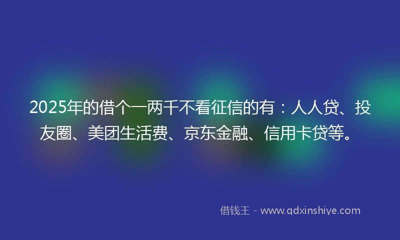 2025年的借个一两千不看征信的有：人人贷、投友圈、美团生活费、京东金融、信用卡贷等。