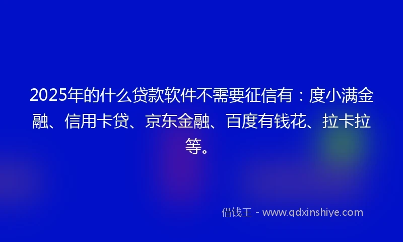 2025年的什么贷款软件不需要征信有：度小满金融、信用卡贷、京东金融、百度有钱花、拉卡拉等。