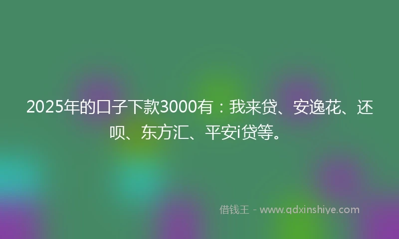 2025年的口子下款3000有：我来贷、安逸花、还呗、东方汇、平安i贷等。