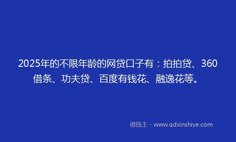 2025年的不限年龄的网贷口子有：拍拍贷、360借条、功夫贷、百度有钱花、融逸花等。