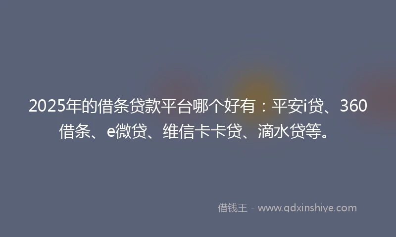 2025年的借条贷款平台哪个好有：平安i贷、360借条、e微贷、维信卡卡贷、滴水贷等。