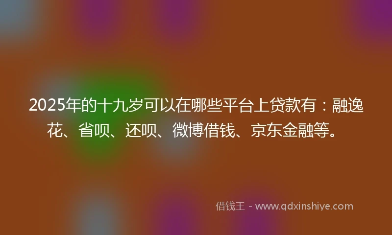 2025年的十九岁可以在哪些平台上贷款有：融逸花、省呗、还呗、微博借钱、京东金融等。