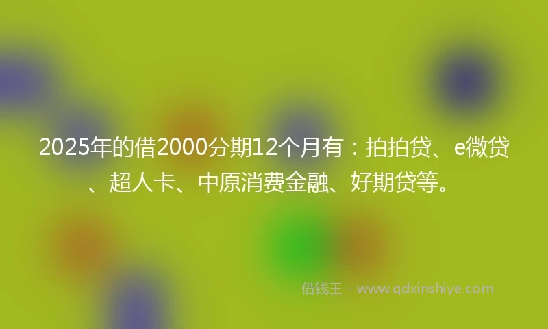 2025年的借2000分期12个月有:拍拍贷、e微贷、超人卡、中原消费金融、好期贷等。