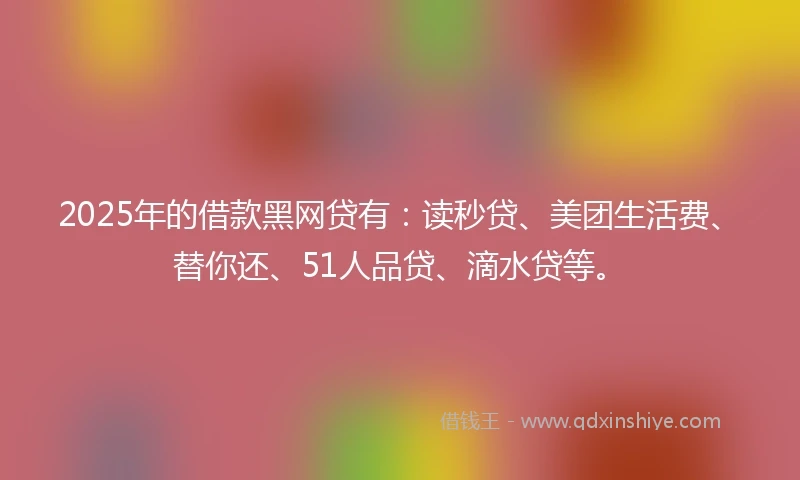 2025年的借款黑网贷有：读秒贷、美团生活费、替你还、51人品贷、滴水贷等。