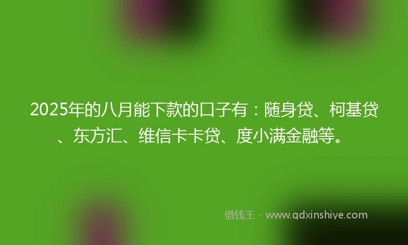 2025年的八月能下款的口子有：随身贷、柯基贷、东方汇、维信卡卡贷、度小满金融等。
